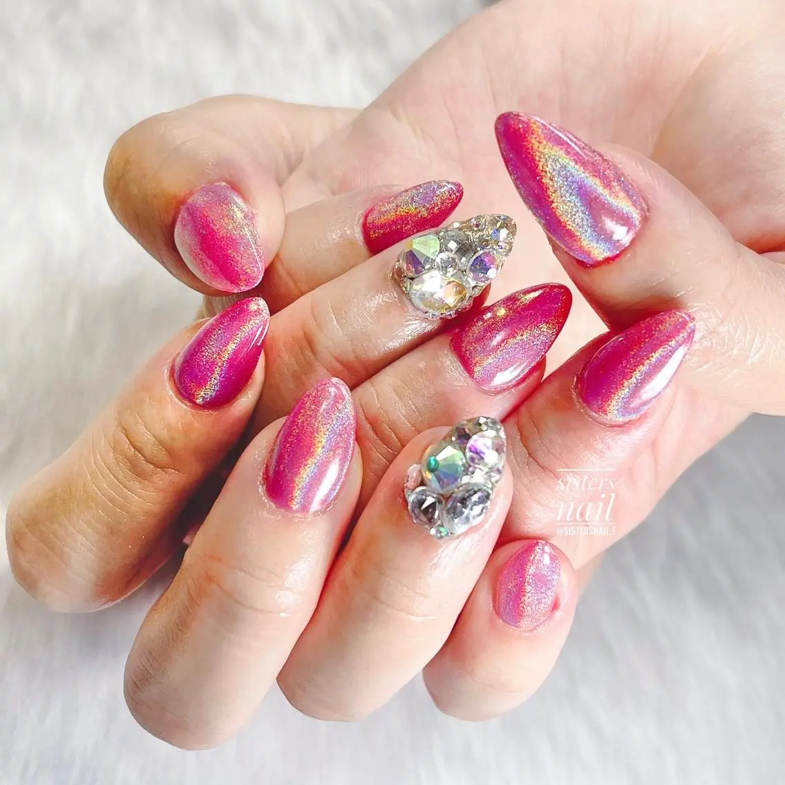 ネイル アートネイル キラキラネイル ピンク スカルプネイル ストーンネイル sisters nail.fのネイルデザイン
