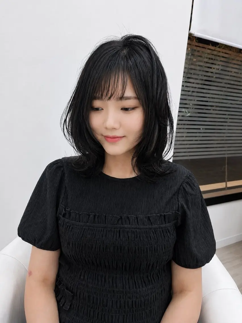 ミディアム ボブレイヤー ボブ 韓国風ヘア レイヤーカット 小顔カット 直樹専用髪質改善 東加古川アーティブのヘアスタイル