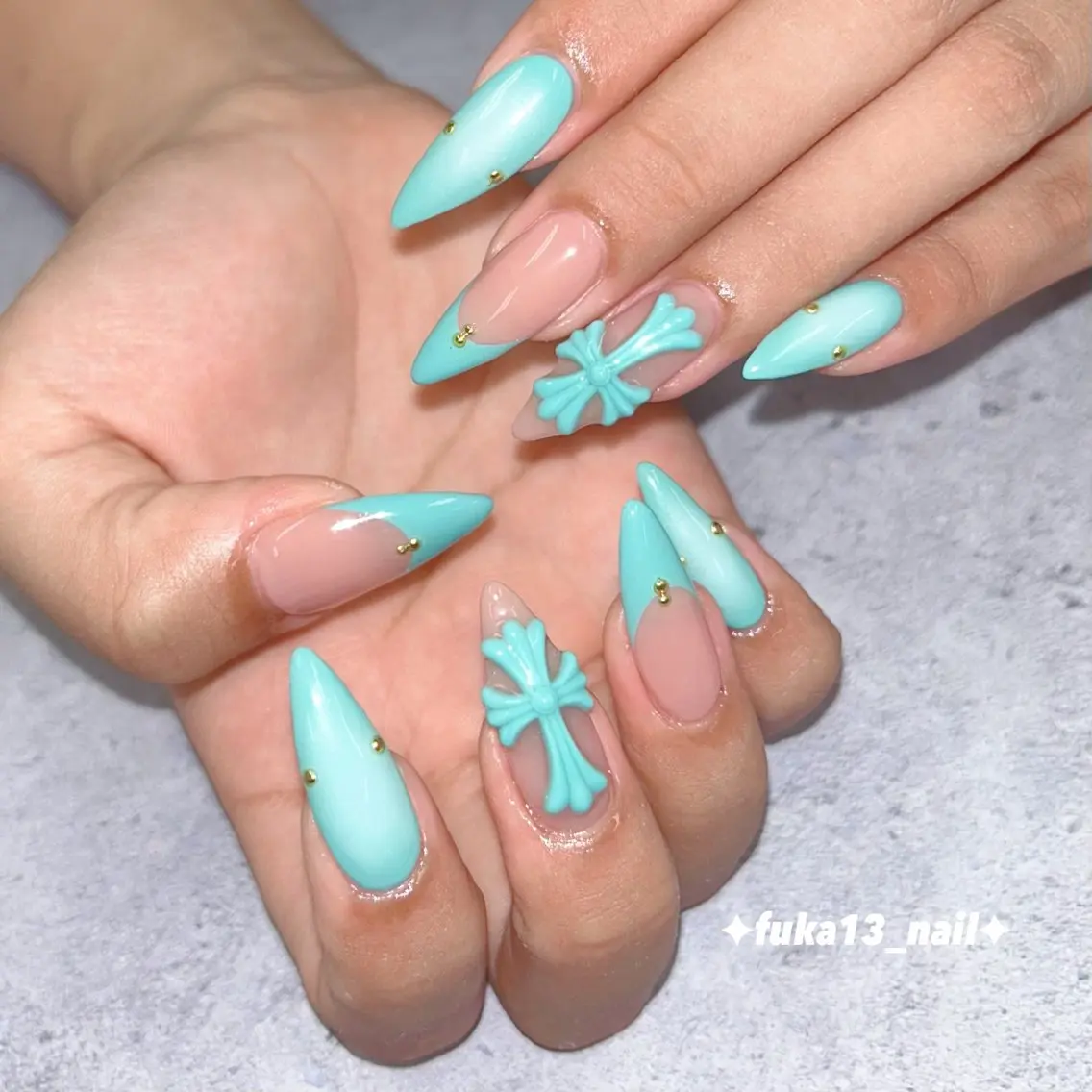 ネイル ブルー グリーン 夏ネイル ハンドネイル Nail♡Fuka. /8月予約受付中のネイルデザイン
