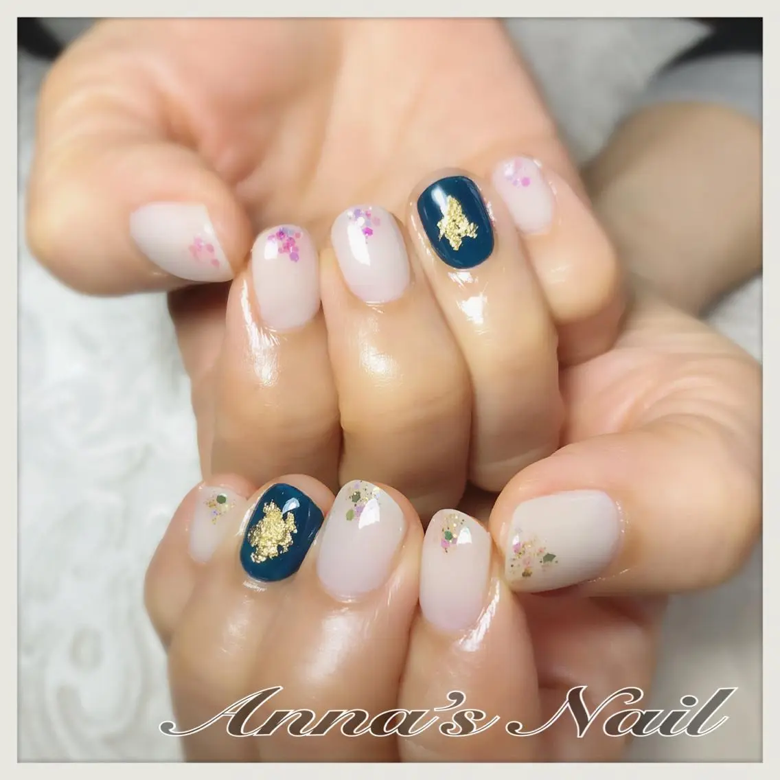 ネイル ラメ(グリッター) 春ネイル 清口 杏奈のネイルデザイン