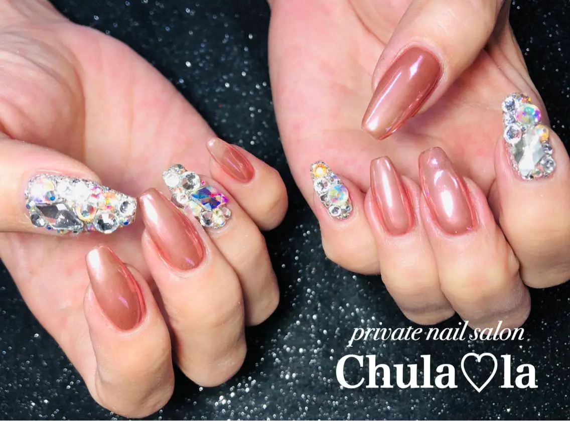 ネイル ラメ(グリッター) ラメグラデーション ミラーネイル ワンカラーネイル ハンドネイル Chula♡la 豊見城市高安のネイルデザイン
