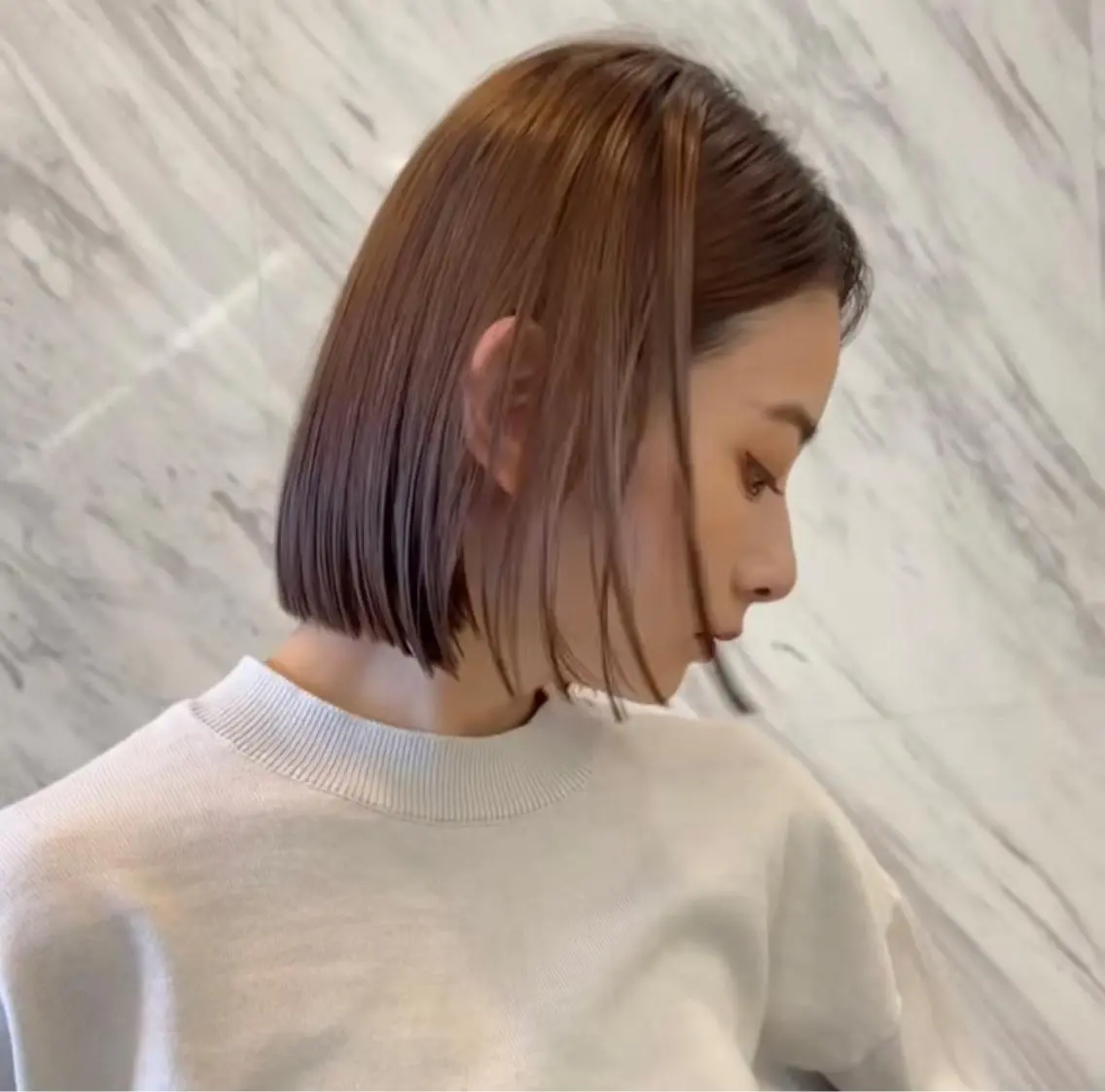 ミディアム ボブ 髪質改善 トリートメント カット ヘアカラー 縮毛矯正 トリートメント uhiyama shotarouのヘアスタイル