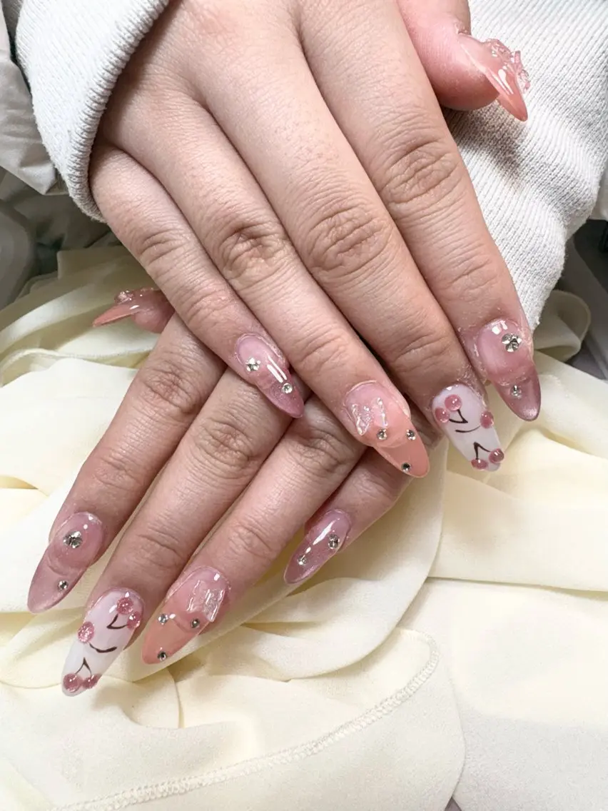 ネイル マグネットネイル リボン 春ネイル ハンドネイル ✨韓国✨nail salonLumieのネイルデザイン
