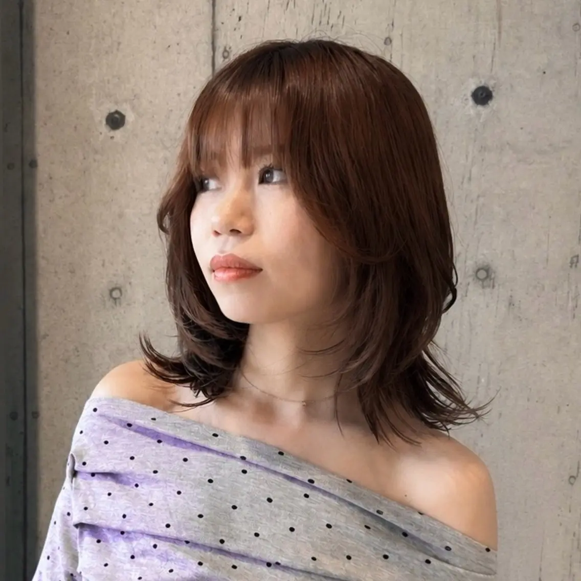 ミディアム カラー カット ヘアカラー トリートメント 柔め透明感血色カラー 暖色/レイヤー/ゆいのヘアスタイル