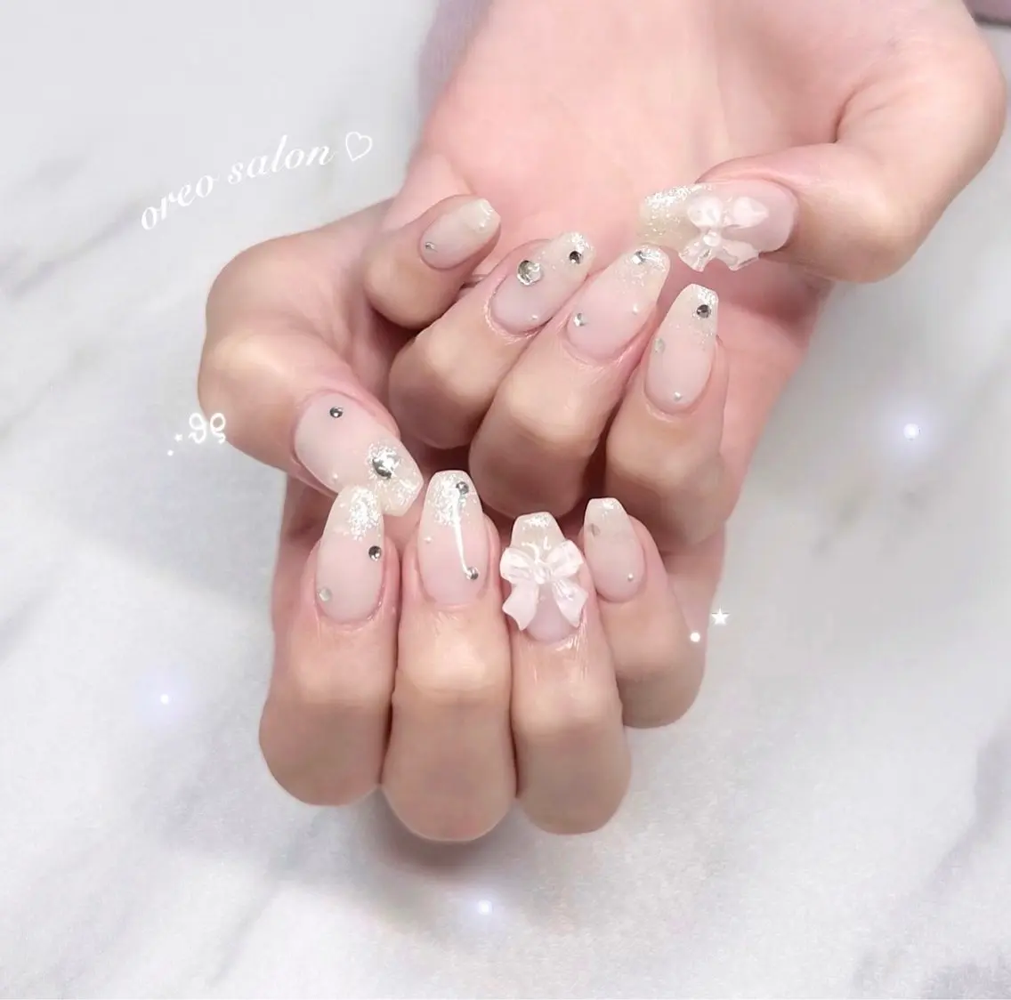 ネイル チークネイル フラッシュネイル ジェルネイル ハート 氷ネイル・うるうるネイル oreo salon miyu 池袋のネイルデザイン