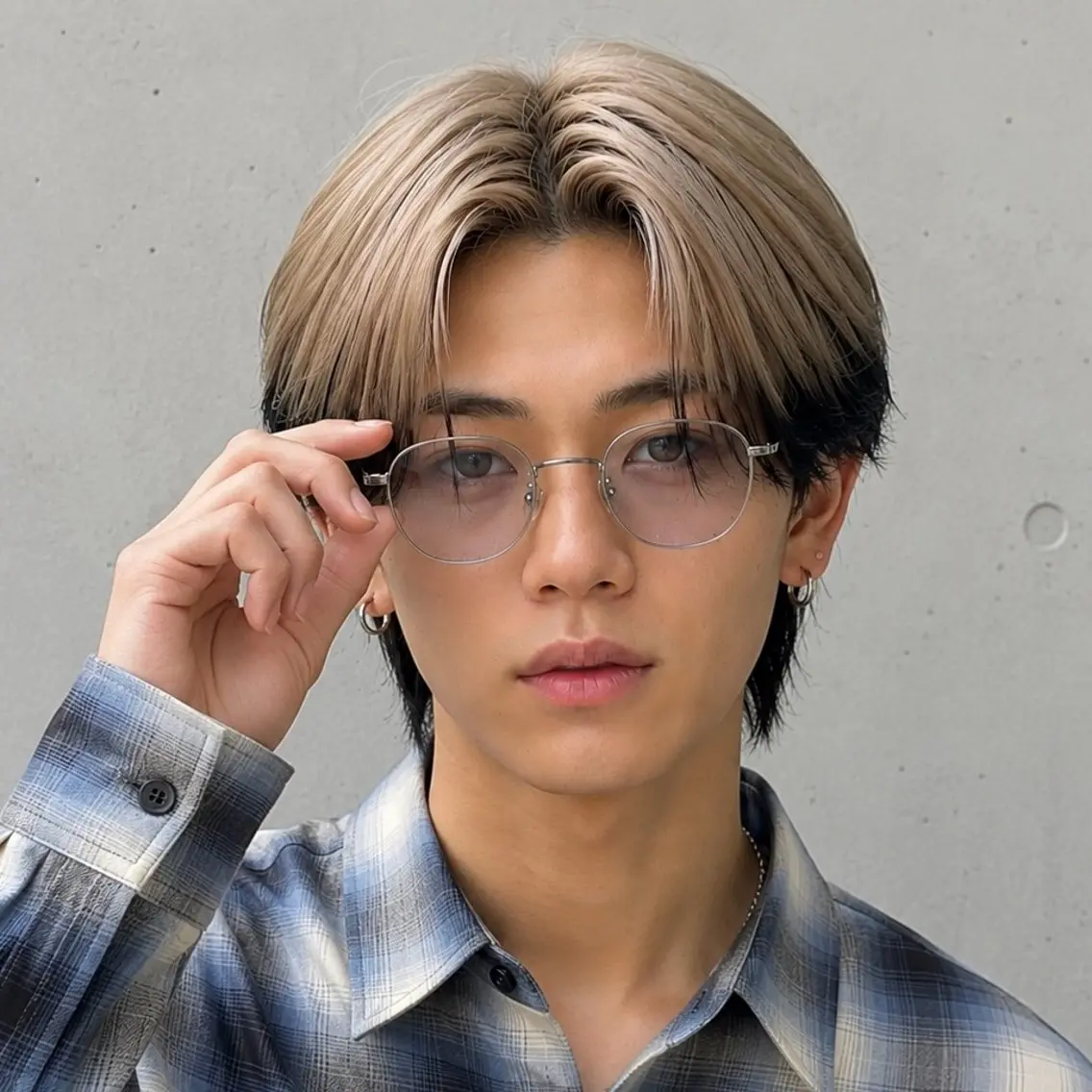 ミディアム カラー メンズ ベージュカラー 黒髪 ミルクティーベージュ カット ヘアカラー メンズ特化カットパー マカラー坂田柊のヘアスタイル