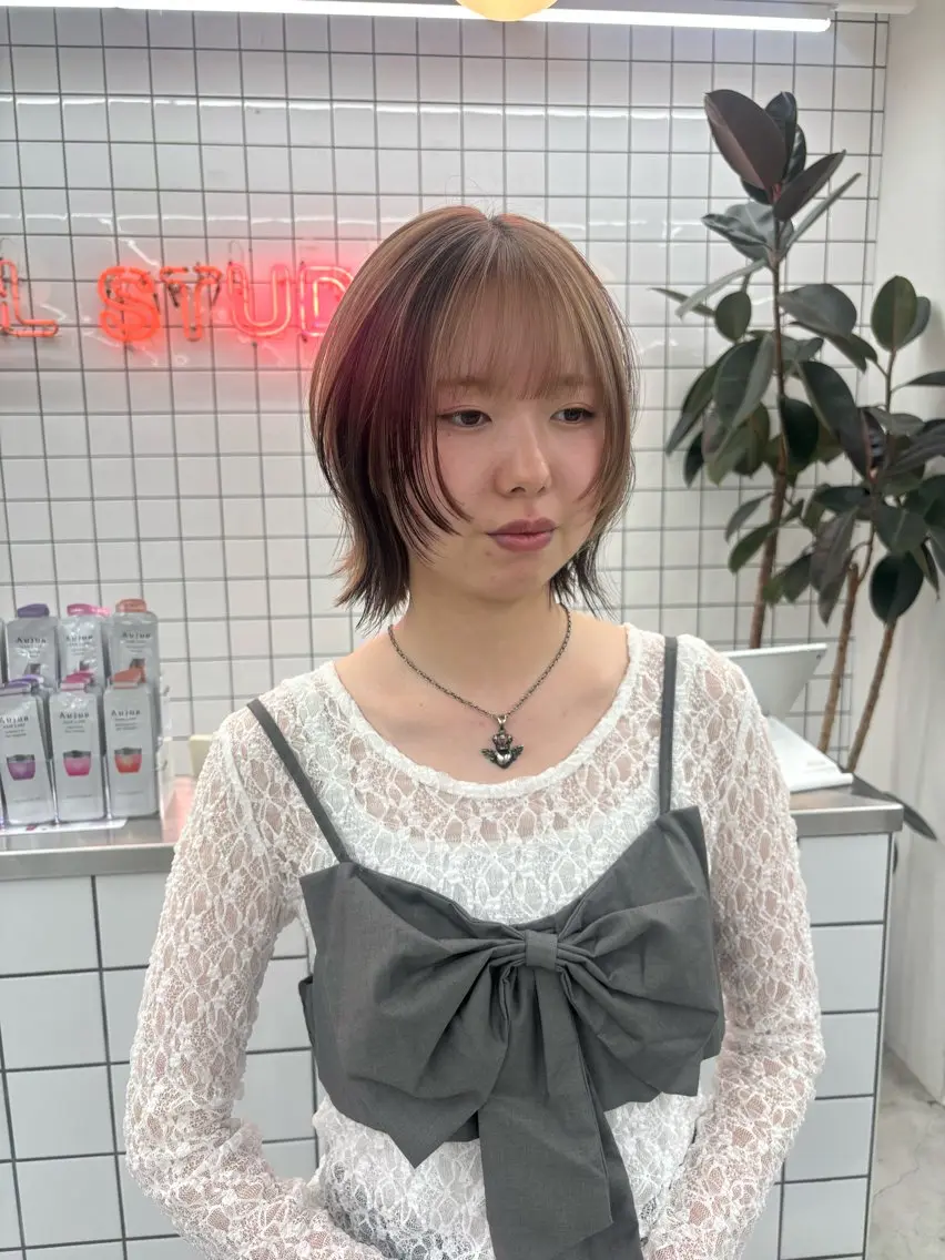 ミディアム カラー ヘアアレンジ カット ヘアカラー 夕羽夢🍓矢場/ JILLSTUDIOのヘアスタイル