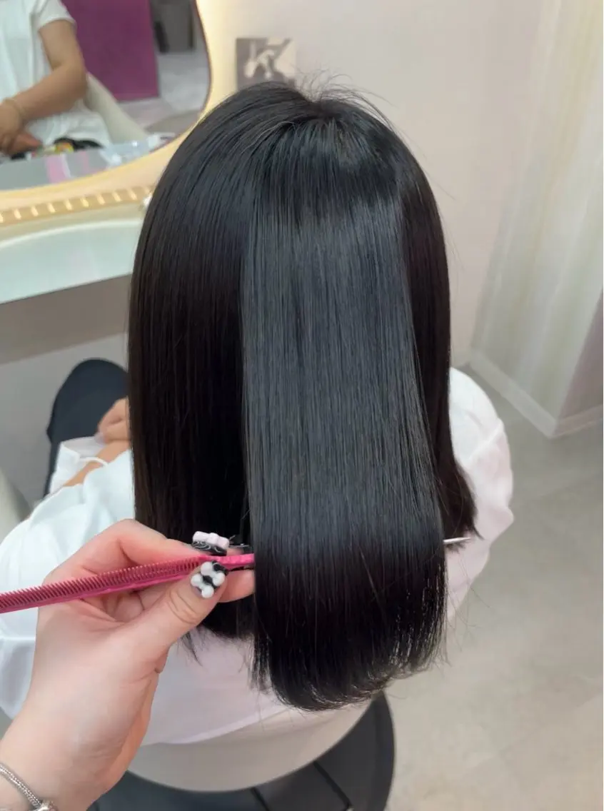 ミディアム 縮毛矯正 🩶透明感カラー 池袋/mei🩶のヘアスタイル