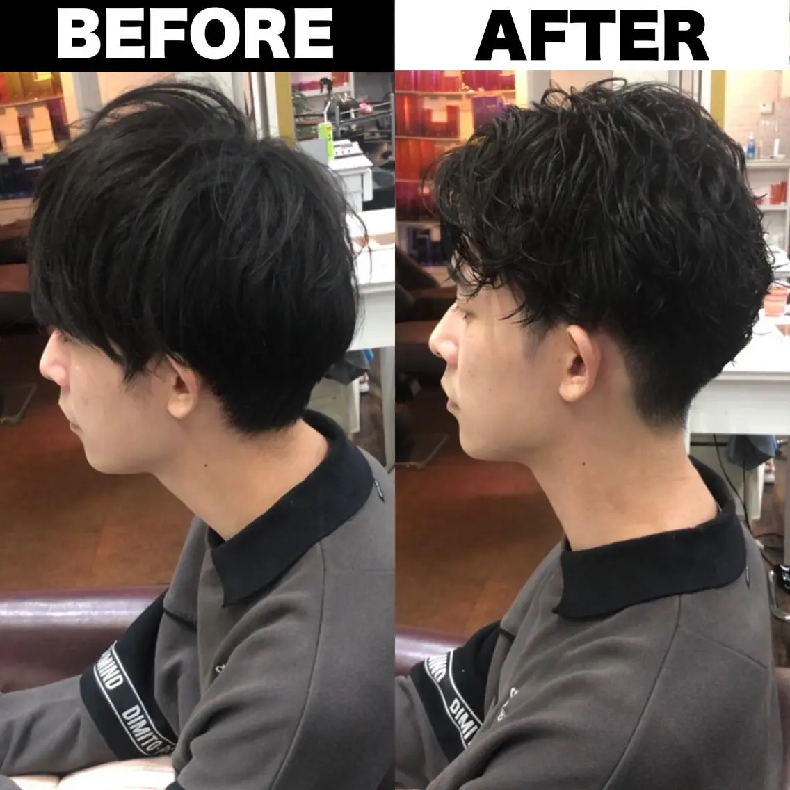 パーマ メンズ ビジネス センターパート メンズパーマ ツーブロック 刈り上げ カット パーマ トリートメント Soleria 田中慎一のヘアスタイル