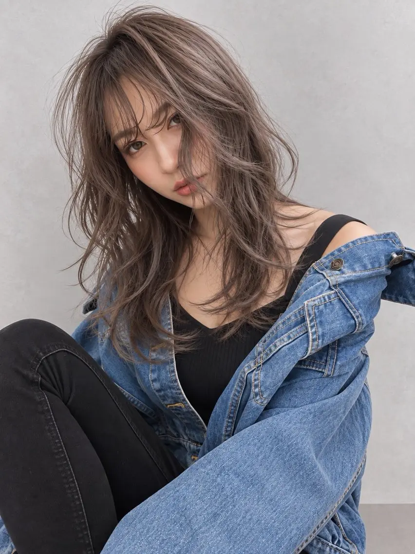 セミロング カラー アッシュ ベージュカラー カット ヘアカラー トリートメント Grow by NYNY 打越裕樹のヘアスタイル