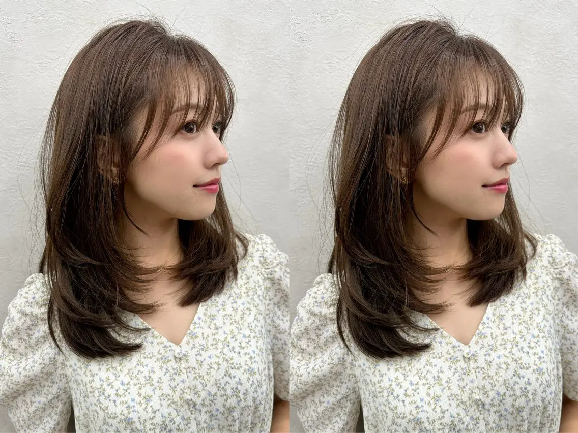 ミディアム ミディアムレイヤー 伸ばしかけ レイヤーカット カット ヘアカラー トリートメント 🌈Hiroki🌈 似合わせヘアのヘアスタイル