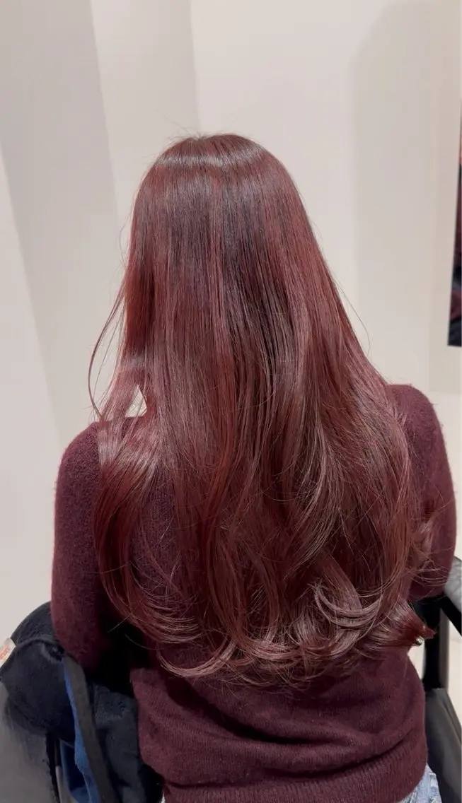 セミロング カラー ヘアアレンジ ブリーチ ボルドーカラー ブラウンカラー カシス 透明感カラー カット ヘアカラー トリートメント 田邉 偉楓のヘアスタイル