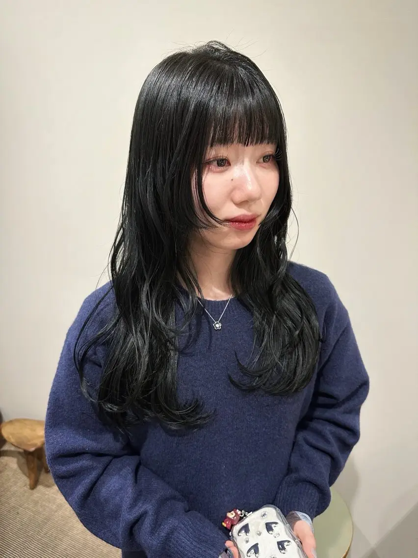 ロング カラー ダークグリーン カット ヘアカラー トリートメント hibiki/セット /透明感カラーのヘアスタイル