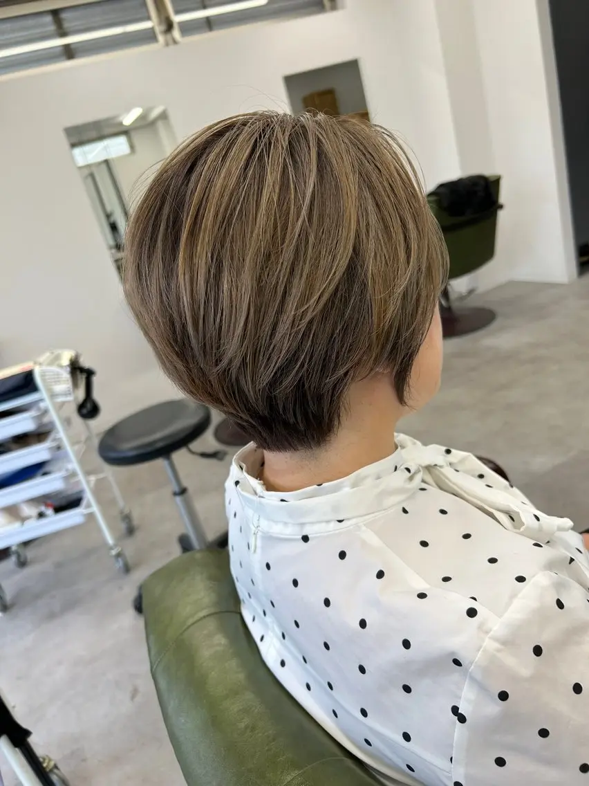 ショート カラー バレイヤージュ レイヤーカット ショートヘア カット ヘアカラー トリートメント SHAFT Ieiriのヘアスタイル