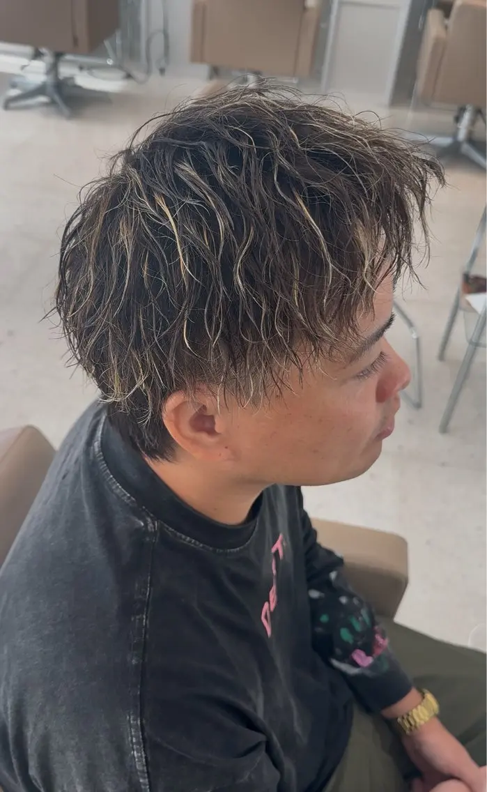 ショート カラー パーマ メンズ キッズ メンズハイライト ハイライトカラー ハイライト カット ヘアカラー パーマ 【メンズパーマ特化】 壱岐祥一朗のヘアスタイル