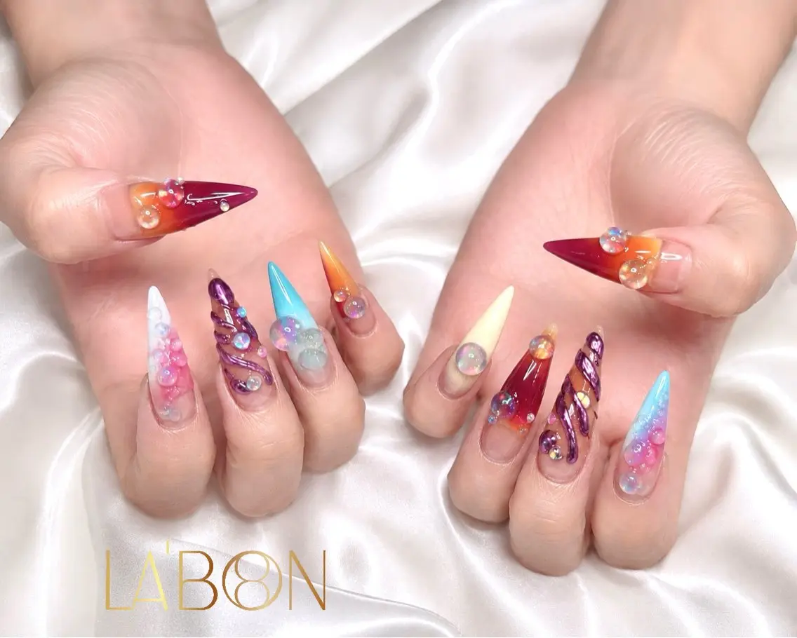 ネイル オーロラネイル 長さ出し ジェルネイル 韓国ネイル ロングネイル Labon Nails Artのネイルデザイン