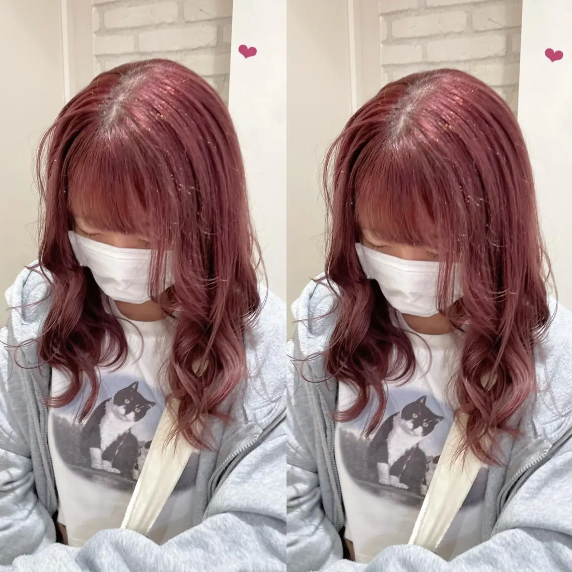 セミロング カラー ブリーチ ピンクカラー ヘアカラー シールエクステ横浜 🐏☁️miminaのヘアスタイル
