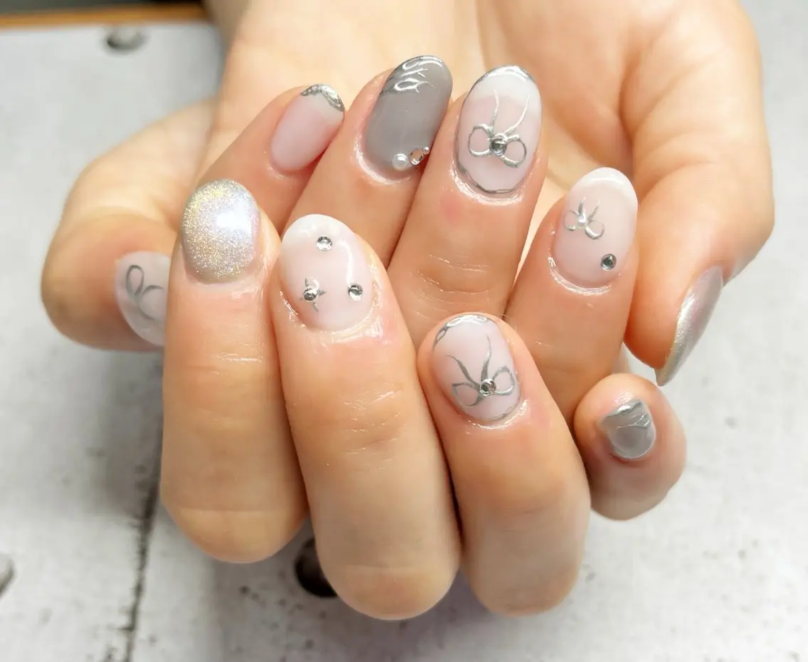 ネイル マグネットネイル リボン ハンドネイル Nail salon sowa-eのネイルデザイン