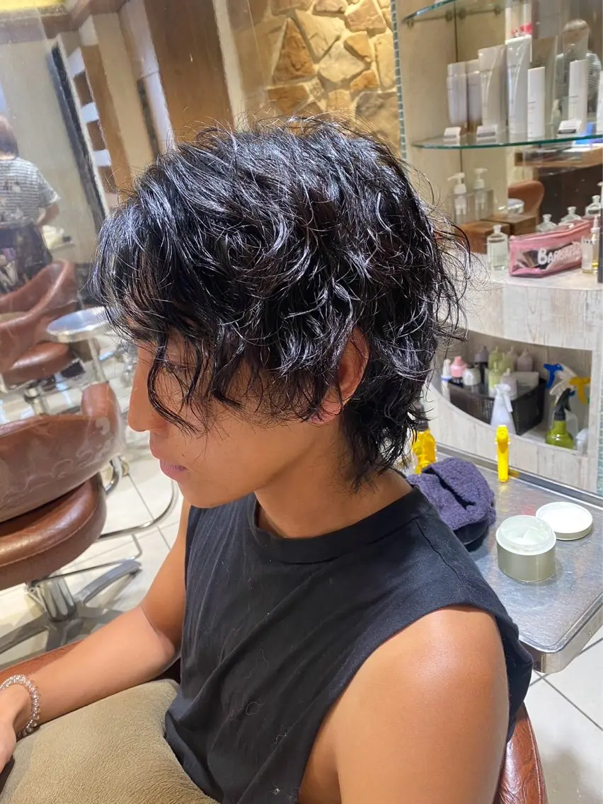ミディアム カラー パーマ メンズ 池袋のパーマ職人/ メンズパーマ/石見のヘアスタイル
