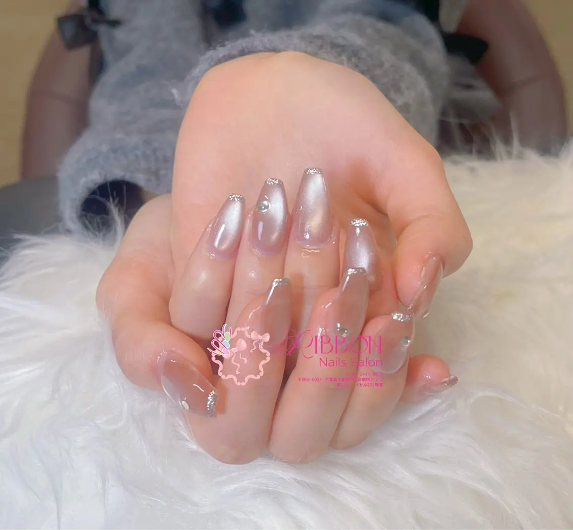 ネイル フレンチネイル ジェルネイル マグネットネイル 持ち込み ニュアンスネイル Ribbonnail salonのネイルデザイン