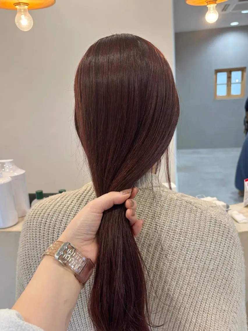 ロング カラー ブリーチ ブラウンカラー ブリーチなしカラー ピンクカラー ピンクブラウン カット ヘアカラー トリートメント 真弓 理沙/艶カラーのヘアスタイル