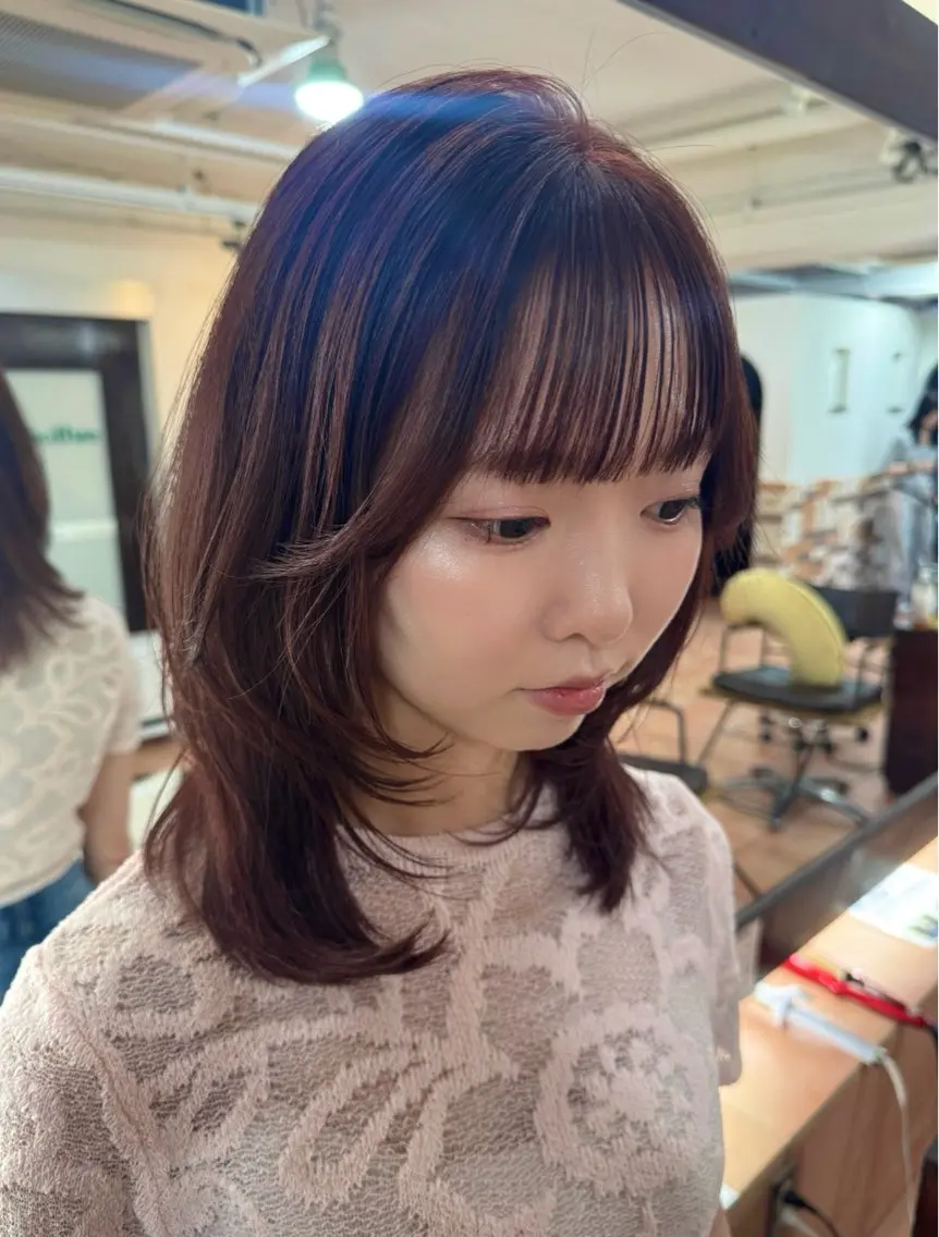 ミディアム カラー レイヤーカット カット ヘアカラー トリートメント 🦋透明感 艶カラー Rie🦋のヘアスタイル