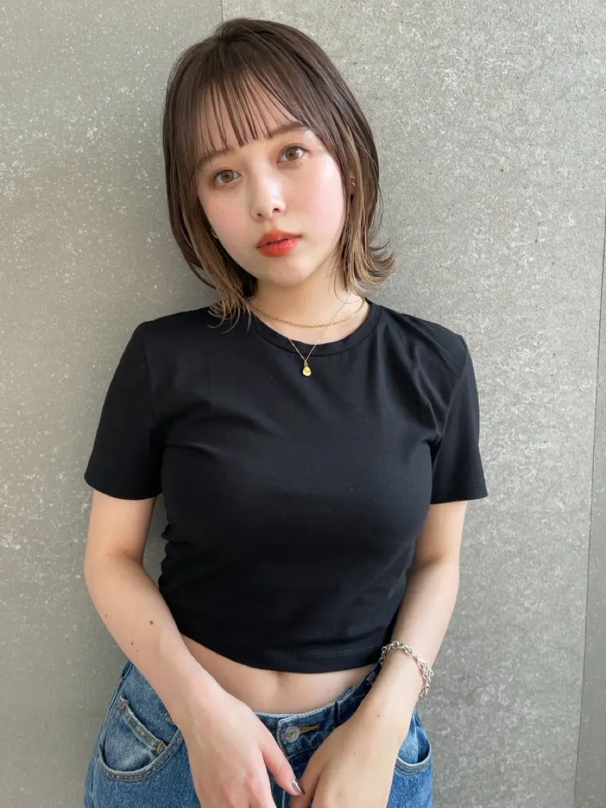 ミディアム ボブ 外ハネヘア カット ヘアカラー トリートメント 透明感カラー　中嶋 将城のヘアスタイル