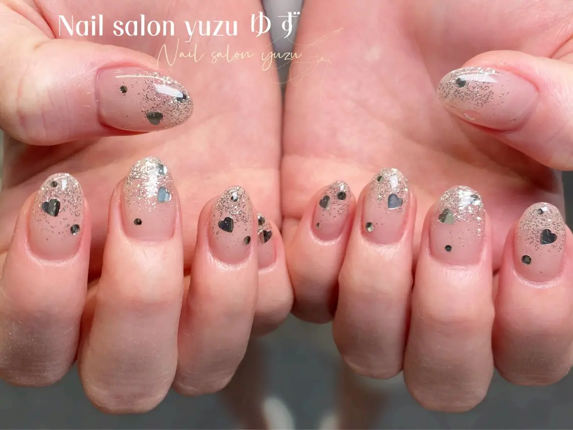 ネイル カジュアル チークネイル 成人式 ドット フレンチネイル ゆず- Nail Salonのネイルデザイン