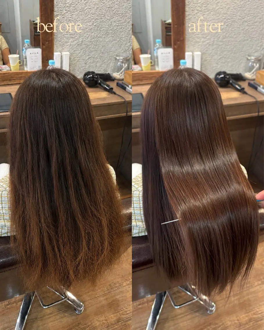 ロング カラー トリートメント あべゆうか 🪽艶髪ストレートのヘアスタイル