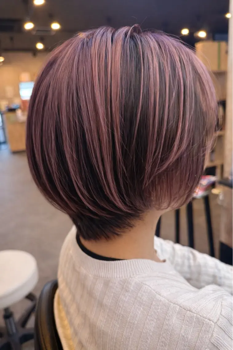 ショート カラー バレイヤージュ ブリーチ ダブルカラー ピンクカラー ボブ ALOHANA + 一華のヘアスタイル