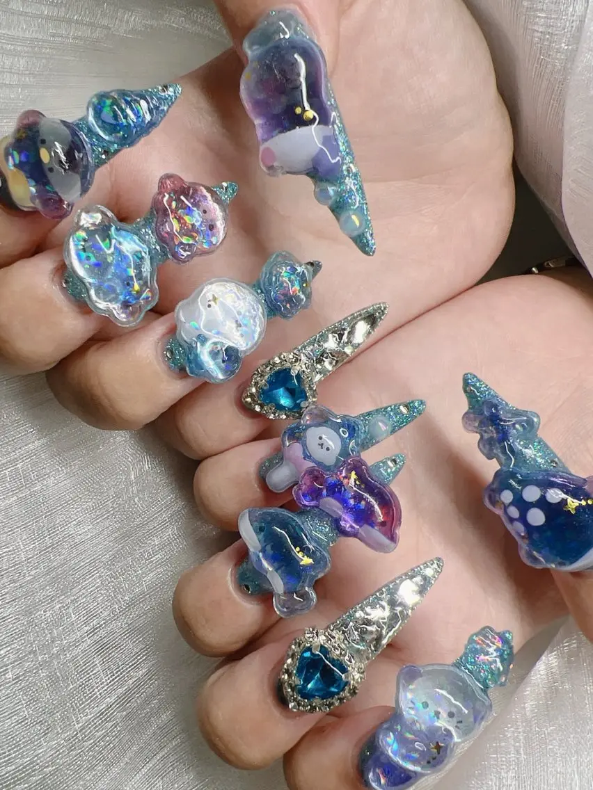 ネイル 長さ出し グラデーション キラキラネイル マグネットネイル ニュアンスネイル Lee Nails チップ長さだし専門店のネイルデザイン