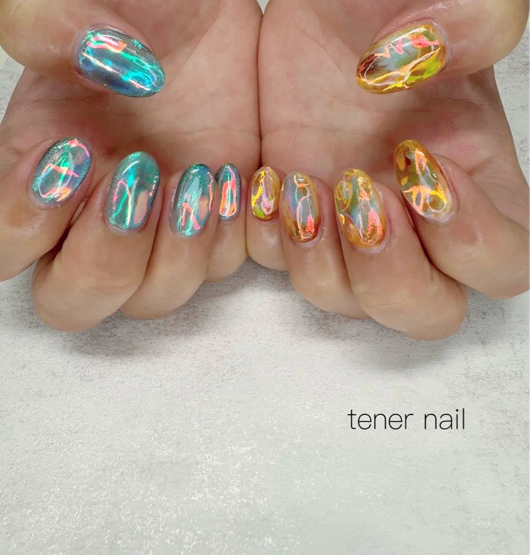 ネイル 氷ネイル・うるうるネイル ハンドネイル テネルネイル tener nailのネイルデザイン