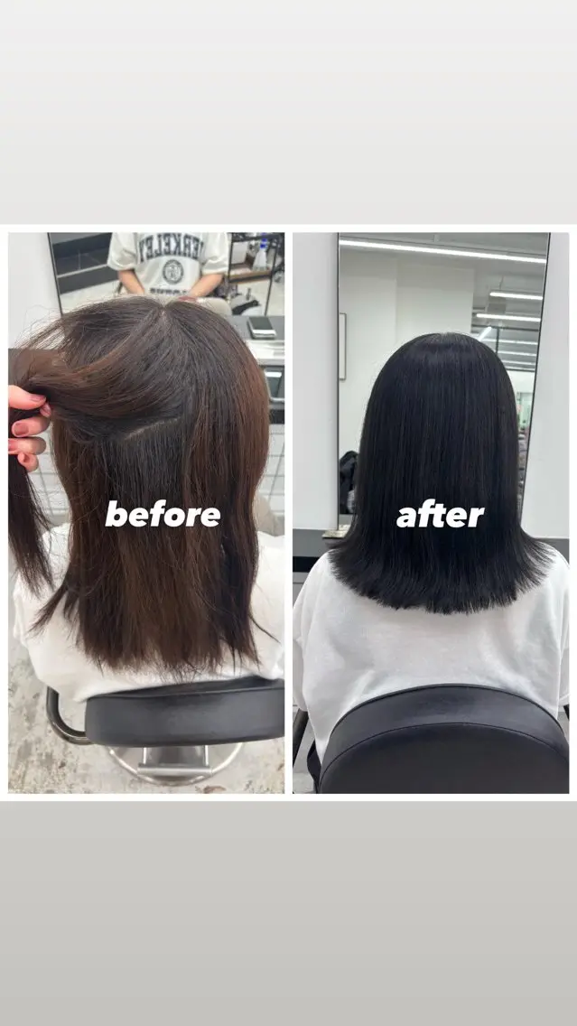 ミディアム カラー 黒髪 ブルーカラー ブルーブラック 透明感カラー 🌼あいり🌼 JILLSTUDIOのヘアスタイル