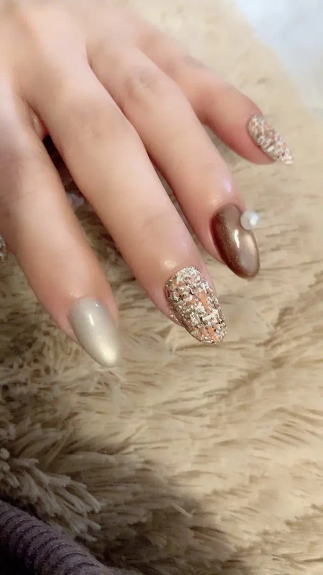 ネイル アートネイル ブラウン ツイードネイル Legit nail salonのネイルデザイン