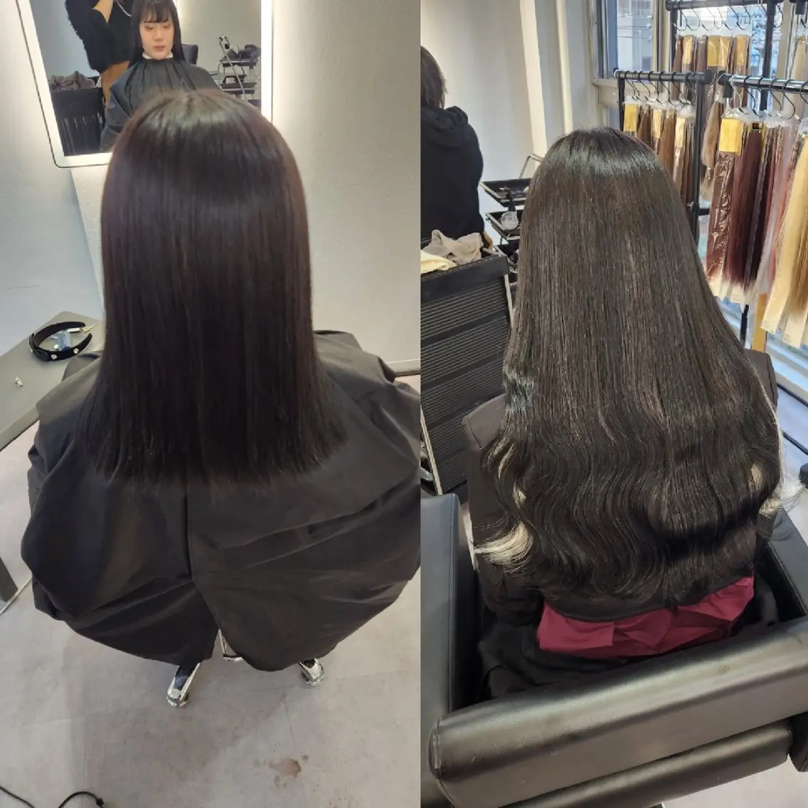 ロング カラー エクステ ヘアカラー エクステ ツヤ髪✨縮毛矯正 ハイトーンカラーのヘアスタイル