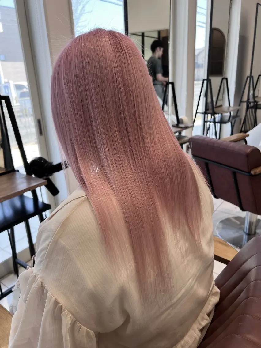 ロング カラー ブリーチ ピンクカラー 髪質改善 ヘアカラー 髪質改善カラーリスト /根本雄貴のヘアスタイル