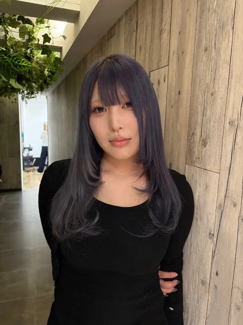 ロング カラー ブルーカラー ブルーパープル 透明感カラー パープルカラー 夢 菜のヘアスタイル