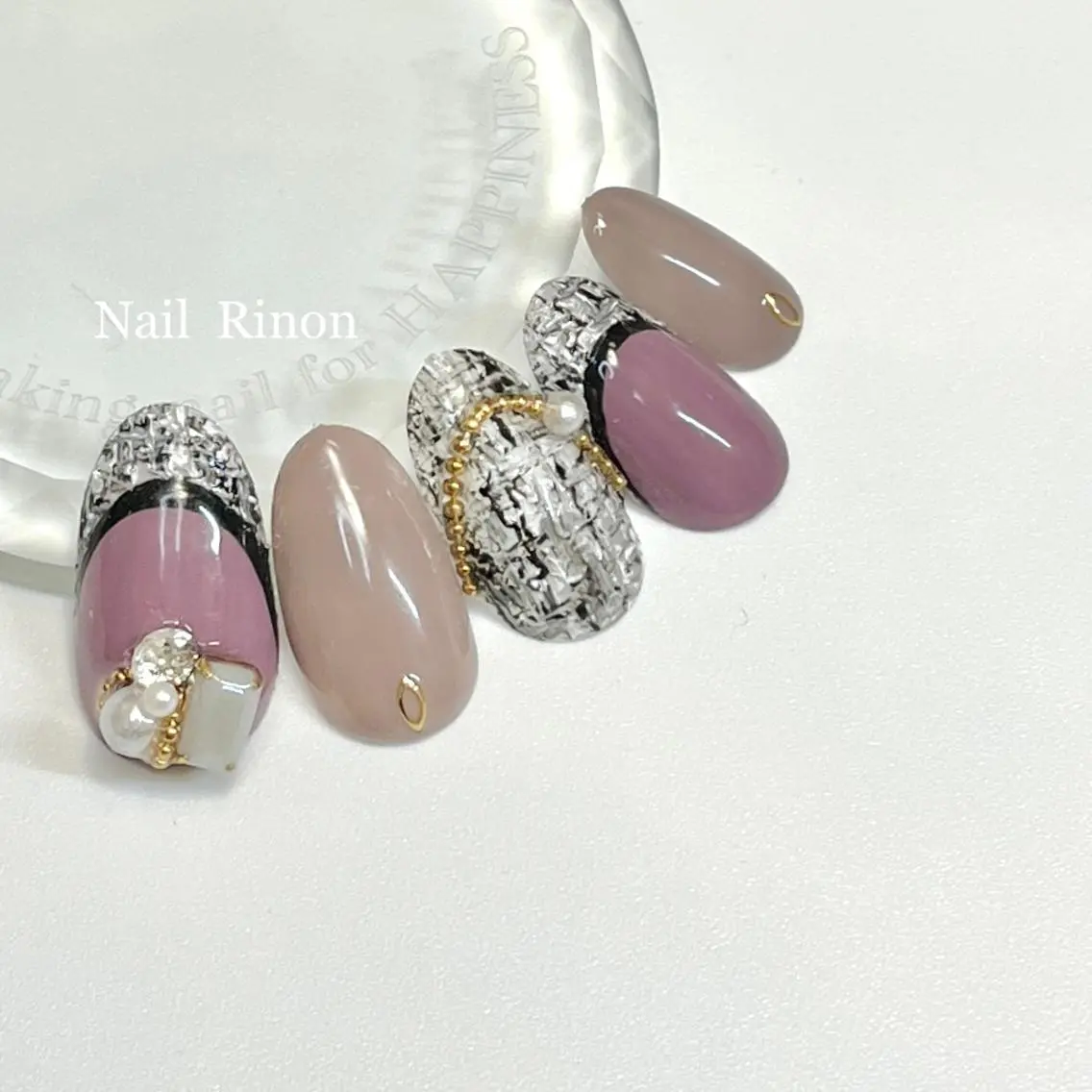 ネイル フレンチネイル ツイードネイル ハンドネイル Nail Rinonのネイルデザイン