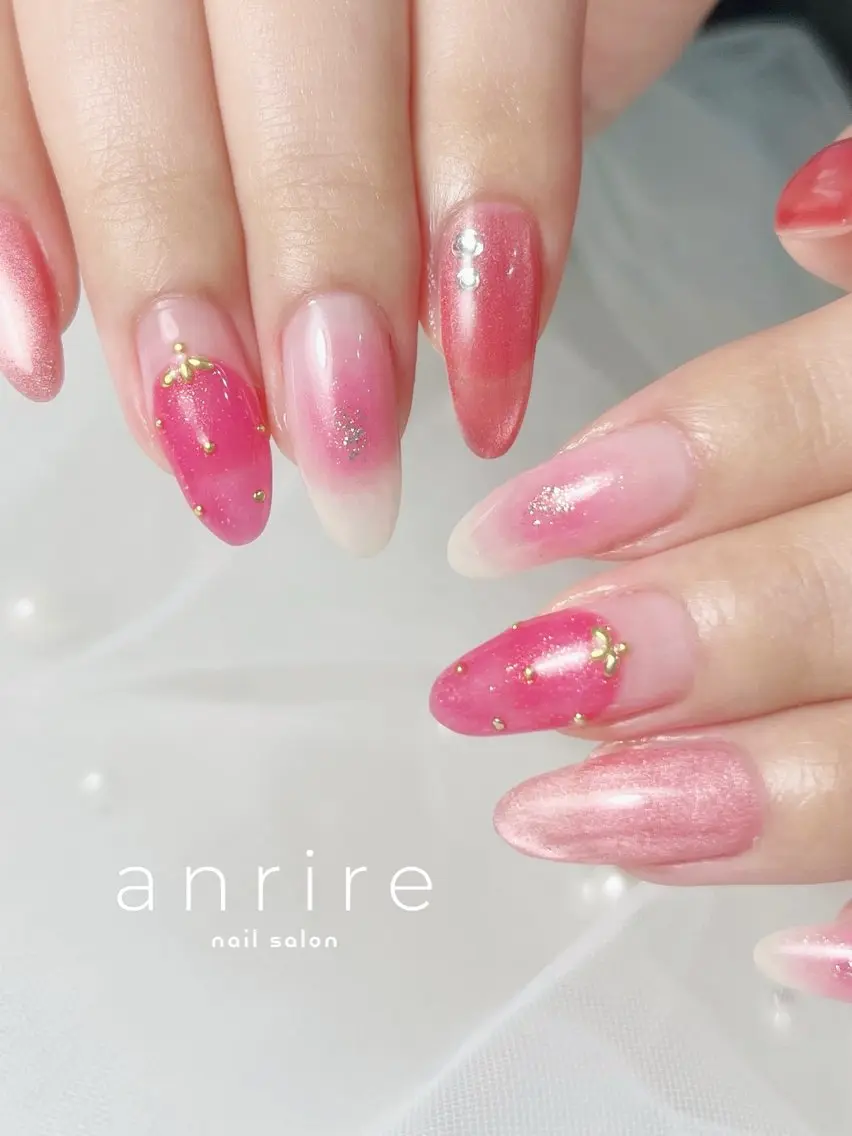 ネイル チークネイル マグネットネイル 春ネイル ハンドネイル nailsalon anrireのネイルデザイン