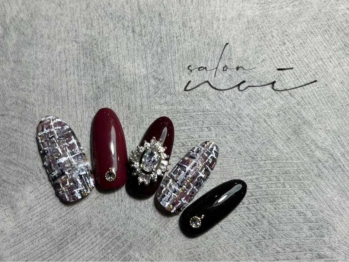 ネイル ボルドー ツイードネイル ハンドネイル salon noiのネイルデザイン