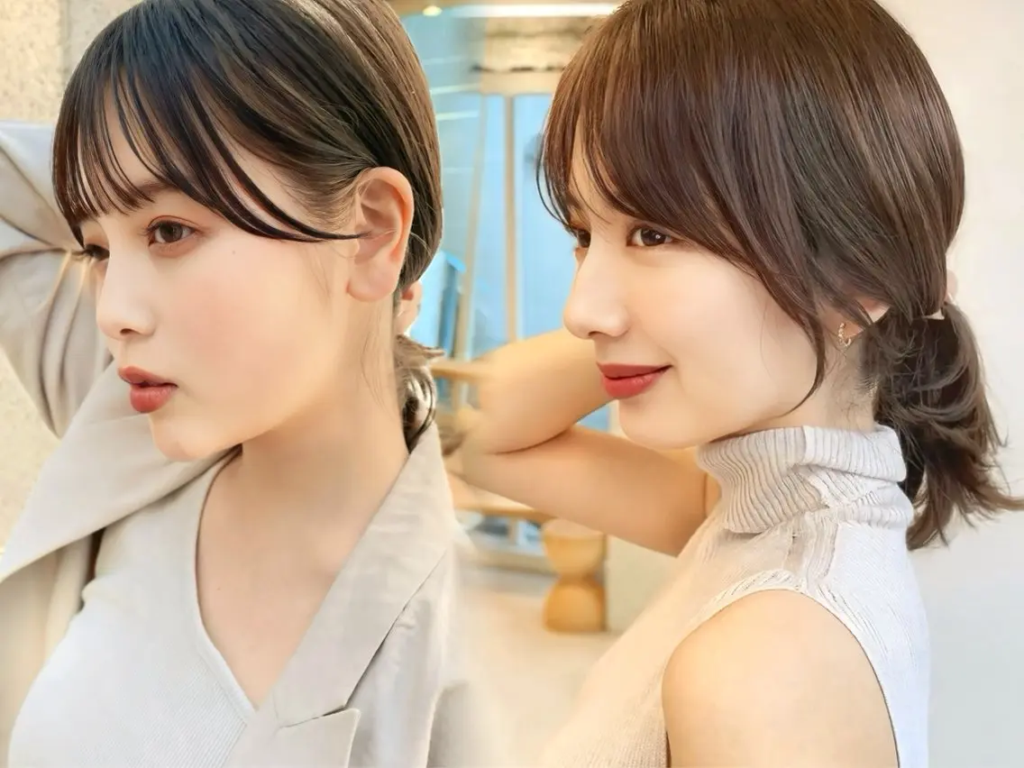 ミディアム カット 縮毛矯正 結べるレイヤーボブ くびれLady表参道のヘアスタイル