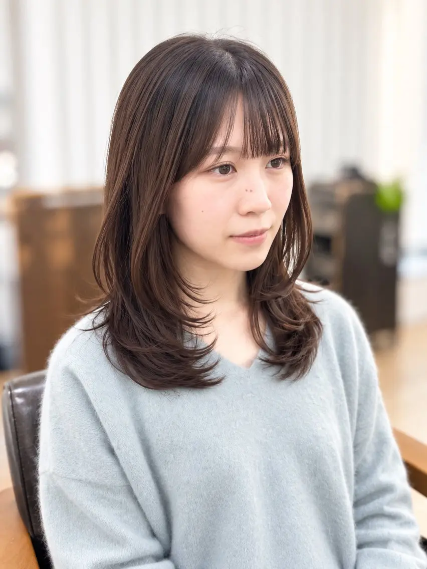 ミディアム カラー パーマ ヘアアレンジ メンズ キッズ カット 縮毛矯正 骨格補正カット/ レイヤー🌿JUNのヘアスタイル