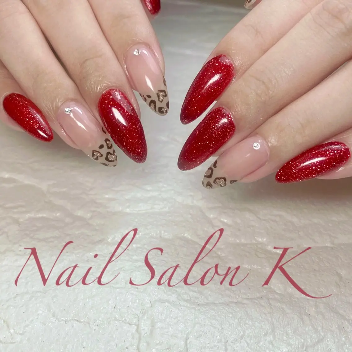 ネイル アニマル柄 ボルドー フラッシュネイル ハンドネイル Nail Salon K 🧸美爪育成のネイルデザイン
