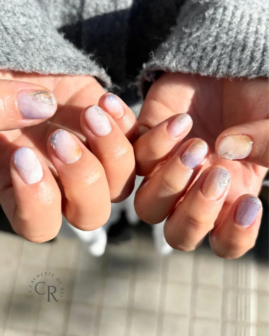 ネイル ブルー ブラウン ニュアンスネイル ラカシェットデ レイのネイルデザイン