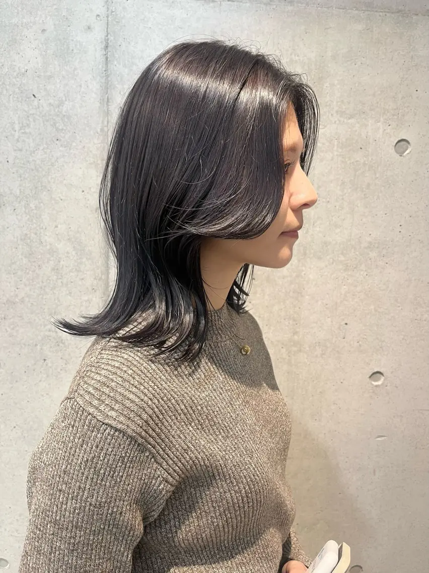 ミディアム カラー パーマ ヘアカラー トリートメント 透明感/オリーブ/ グレージュ/YUKAのヘアスタイル