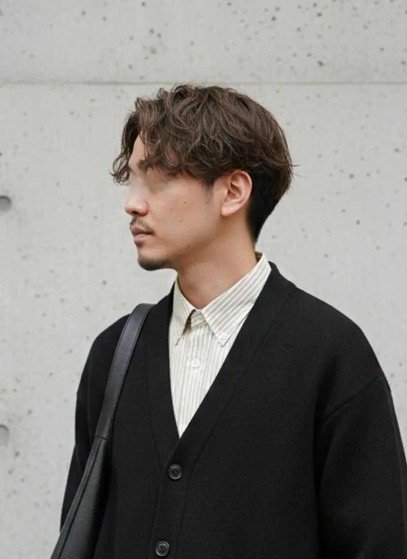 ショート パーマ メンズ センターパート メンズパーマ 刈り上げ カット パーマ 大人メンズパーマ /石川瑠青のヘアスタイル