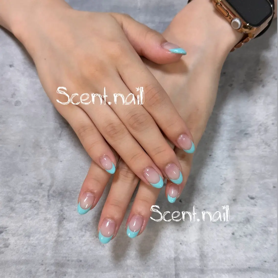 ネイル フレンチネイル 水色 ハンドネイル Scent.nail セントネイルのネイルデザイン