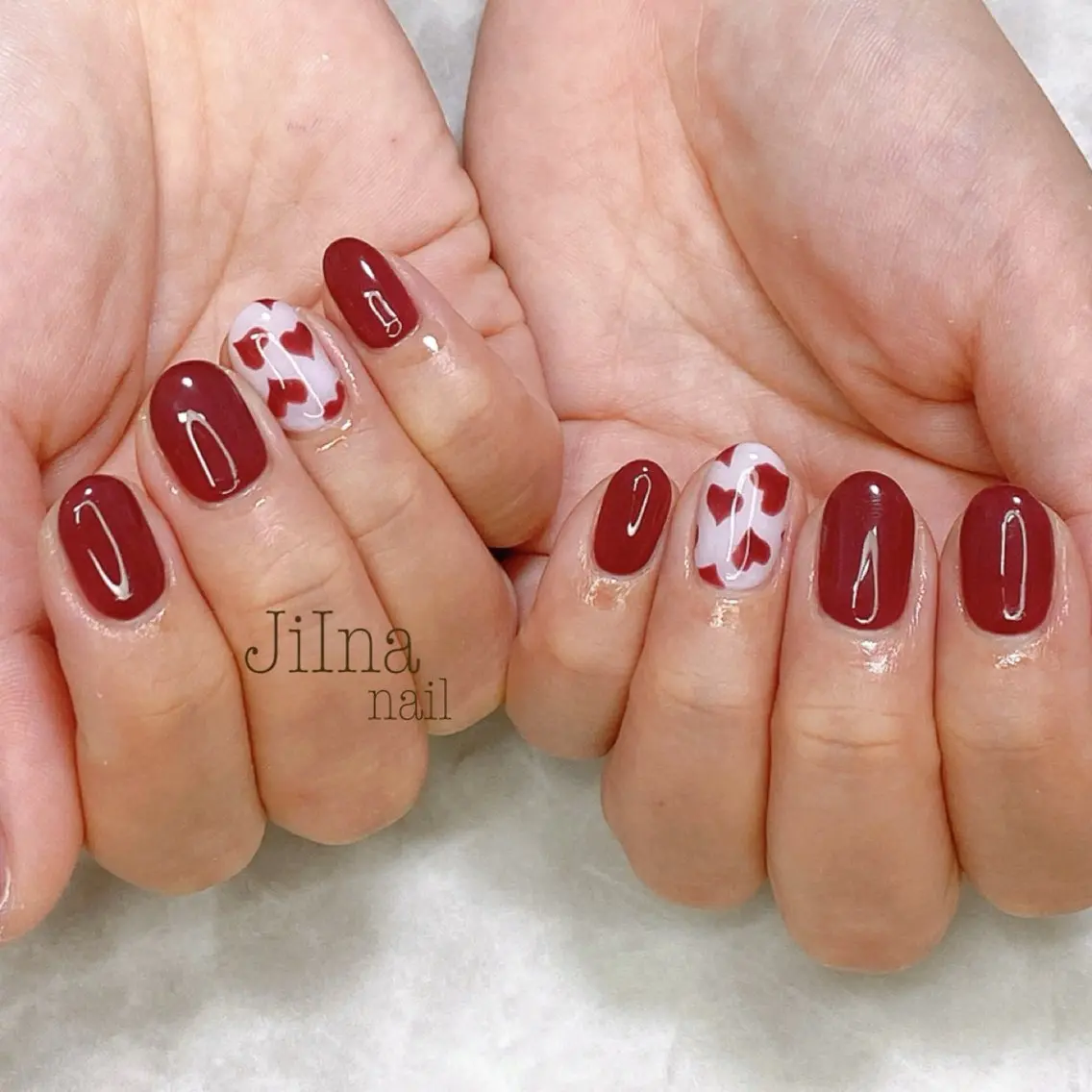 ネイル ボルドー ハート JiIna nailのネイルデザイン