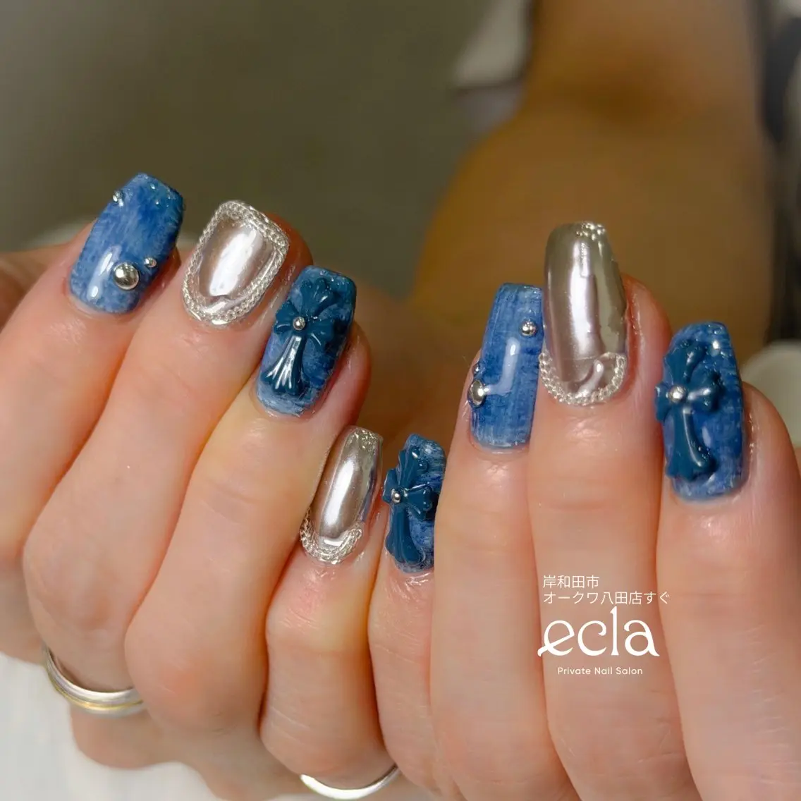 ネイル アートネイル カジュアル ミラーネイル 持ち込み シルバー Nail Salon ecla 〜エクラ〜のネイルデザイン