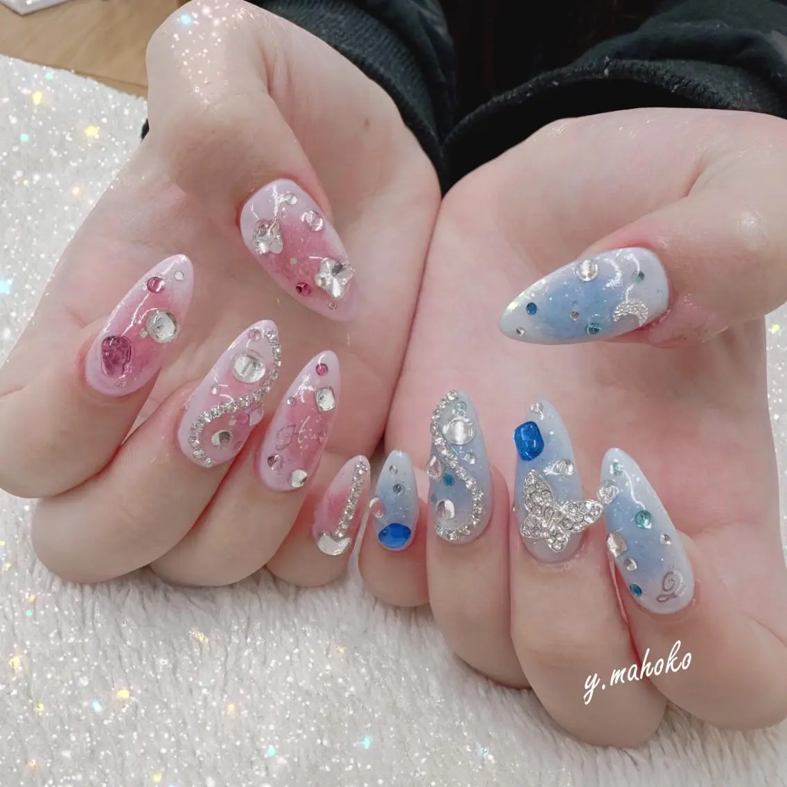 ネイル チークネイル ハンドネイル パラジェル有/ 長さだし/mahoのネイルデザイン